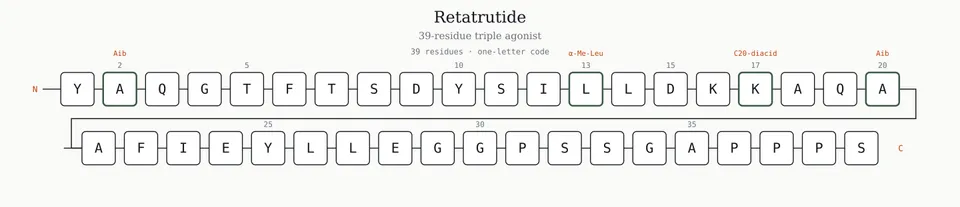 Retatrutide — 39-residue amino acid sequence